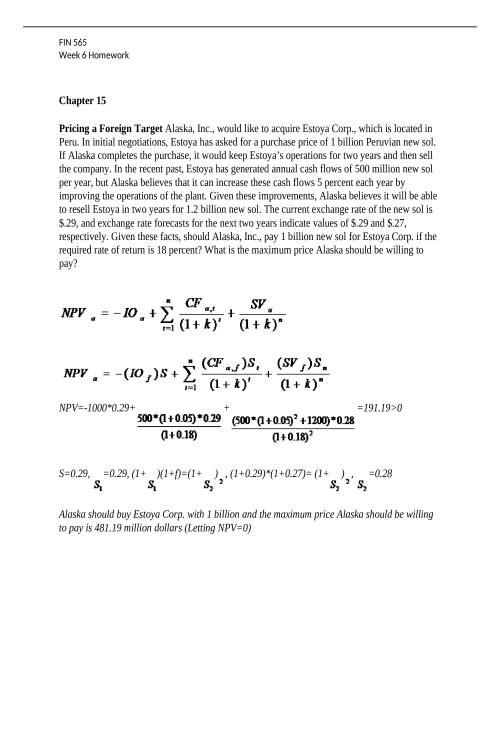 FIN 565 Week 6 Homework